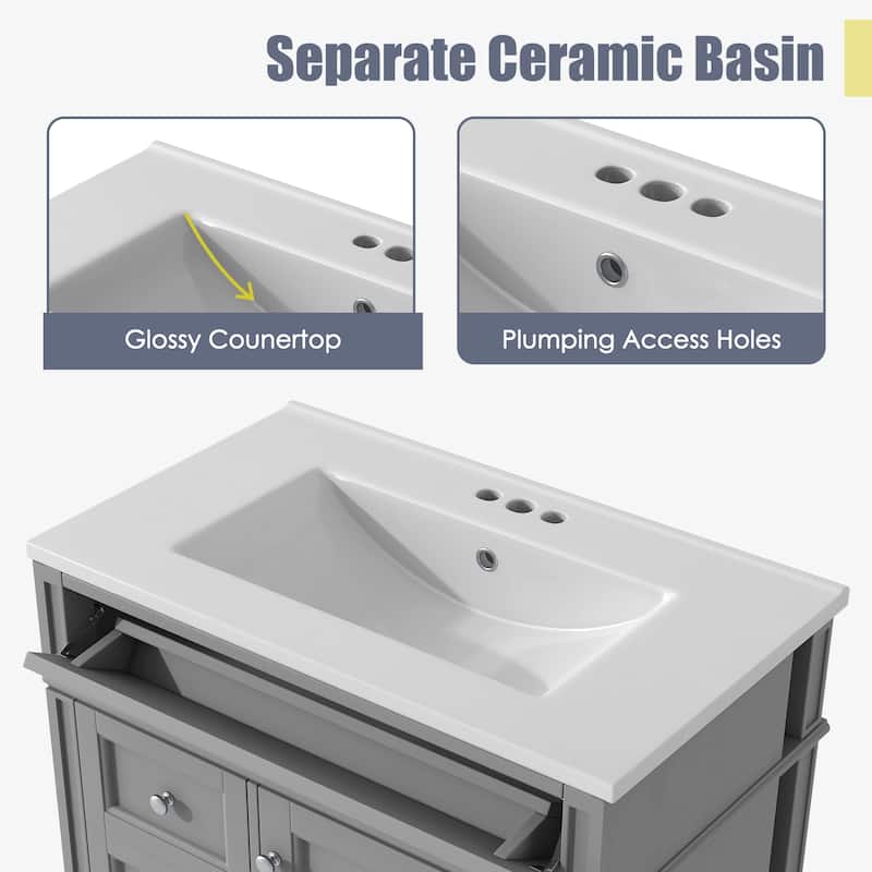 30 Inch Freestanding Bathroom Vanity with Ceramic Sink