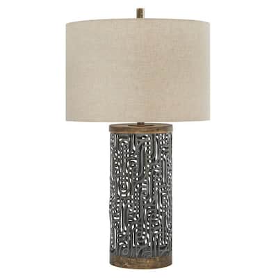 150 Watt Metal Body Table Lamp with Network Design, Gray and Beige