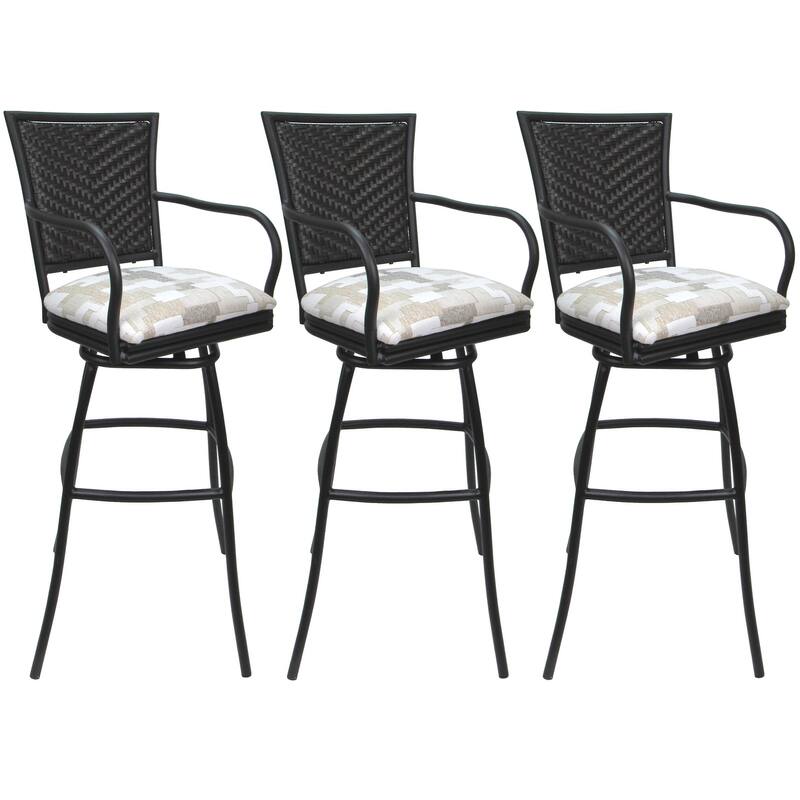 Set of 3 Outdoor Indoor Bar Stool Counter, Extra Tall - Erin with Arms - Craftsman Whitelinen - Gray - Counter Height