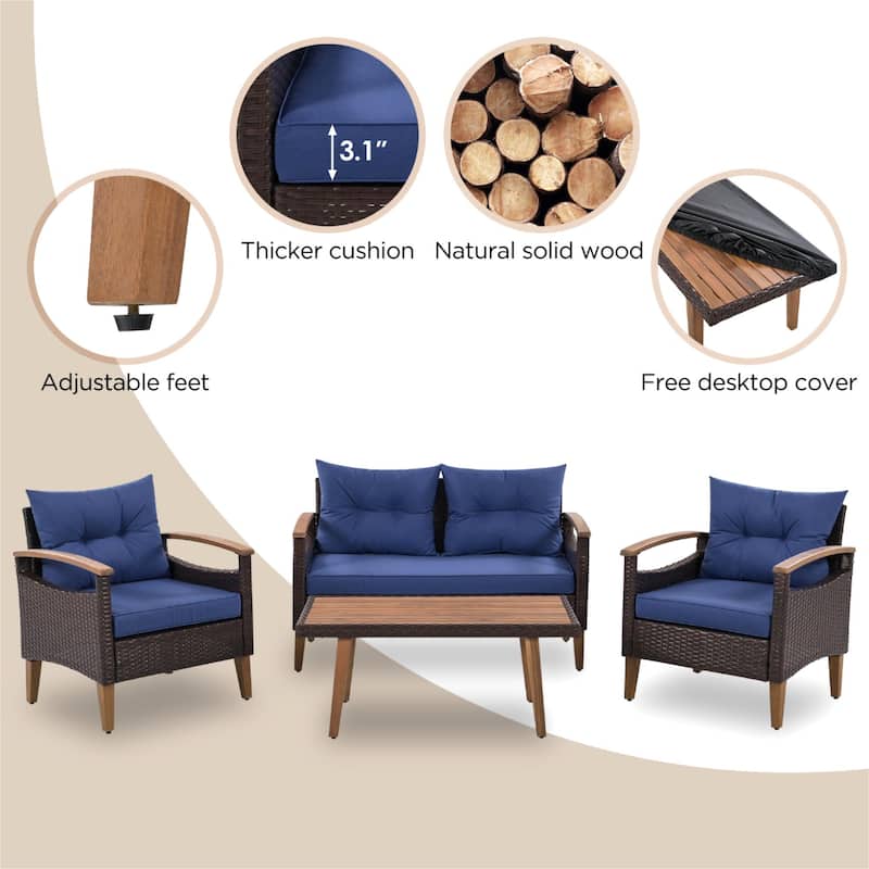 4-Piece Patio Seating Set with Wood Table