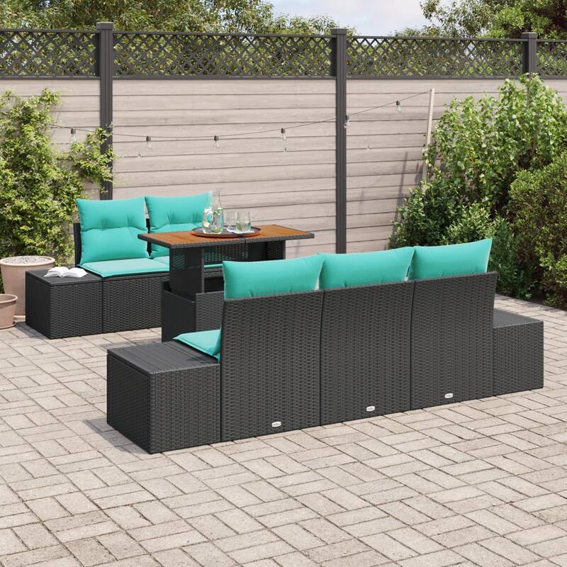 vidaXL 6 Piece Garden Sofa Set with Cushions Black Poly Rattan - 94.1×24.4×27.2