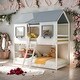 preview thumbnail 14 of 23, Twin Over Twin Bunk Bed Wood Bed With Roof,Window,Guardrail And Ladder,Solid Construction for Kids
