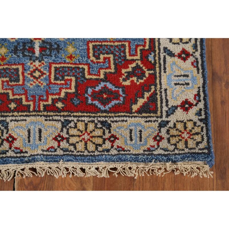 Light Blue Geometric Viss Oriental Runner Rug Hand-Knotted Wool Carpet - 2'6"x 7'9"