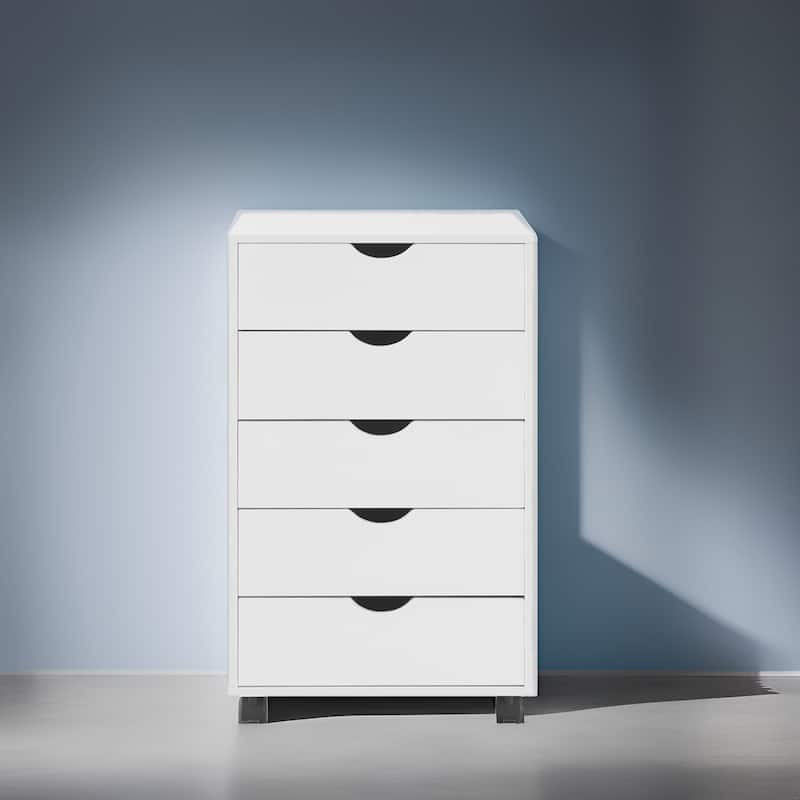 Portable 5-Drawer Wooden Cabinet with 360° Wheels, Smooth Pullout & Extra Top Storage