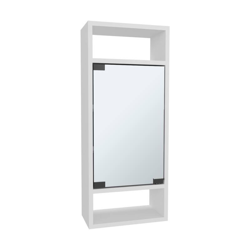 Wall-Mounted Mirror Medicine Cabinet With One Door And Interior Storage Shelves, White