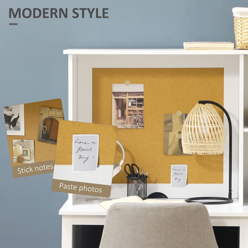 HOMCOM Home Office Desk with Storage & Corkboard