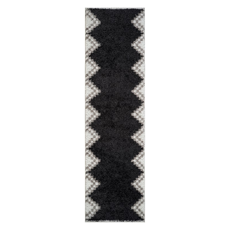 Geometric Shag Rug - Soft & Stylish - Anthracite Dark Gray - Medium Pile, Easy to Clean