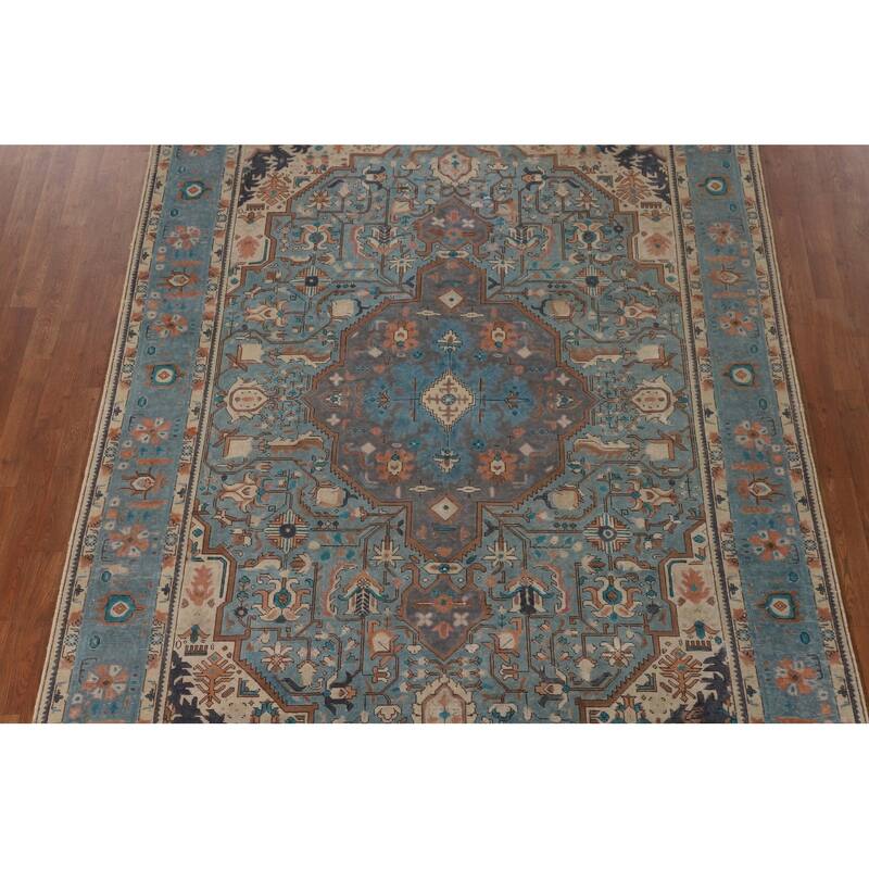 Over-Dyed Blue Tabriz Persian Vintage Area Rug Handmade Wool Carpet - 6'10"x 9'8"