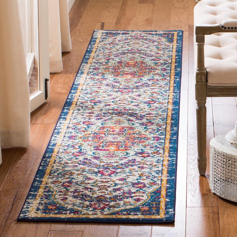 SAFAVIEH Madison Sabire Boho Medallion Distressed Rug - 2'2" x 12' Runner - Ivory/Orange - Runner