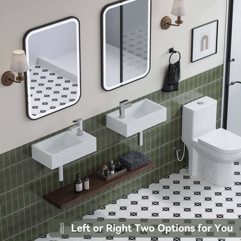 HOROW Left-Handed White Ceramic Wall-Mounted Rectangular Vessel Sink in Porcelain - N/A