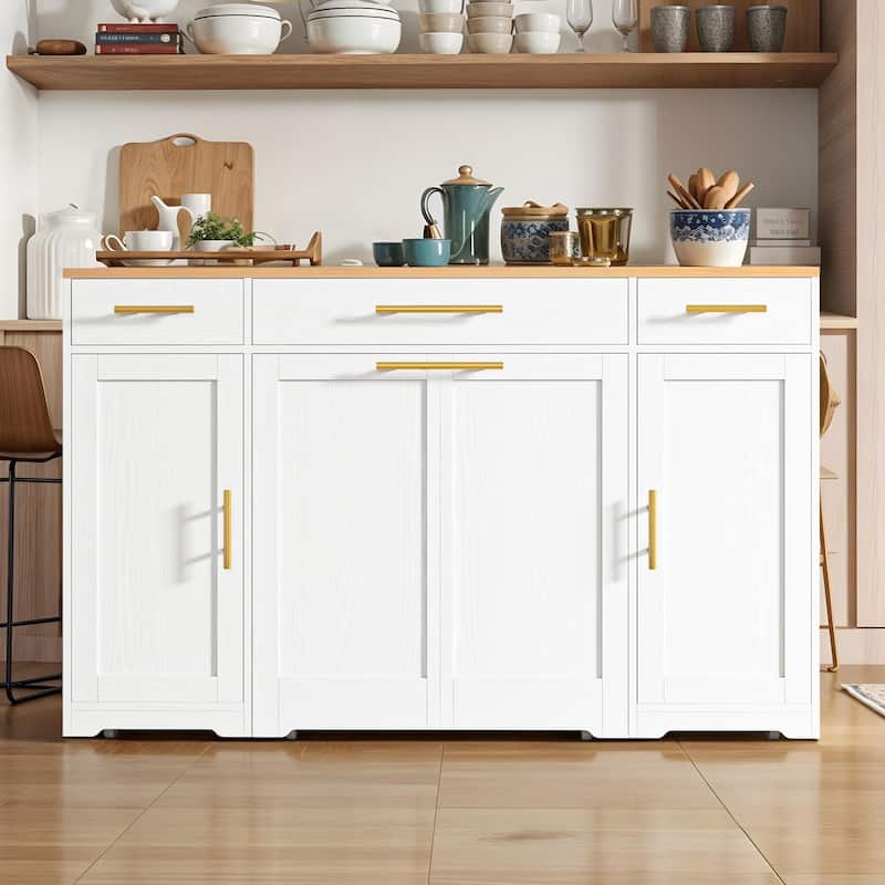 Moasis 55 inch Rolling Kitchen Island with Drop Leaf and Pull Out Garbage Bin Cabinet fits - White