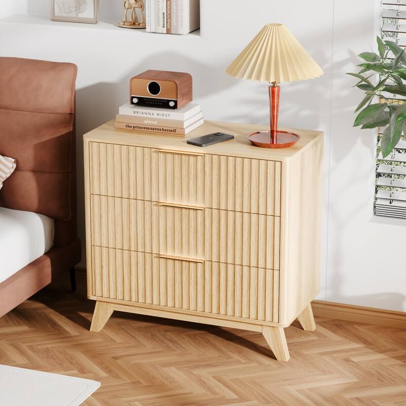 Oak Finish 3-Drawer Dresser Grid Chest P2 Particleboard+MDF 31.51"W