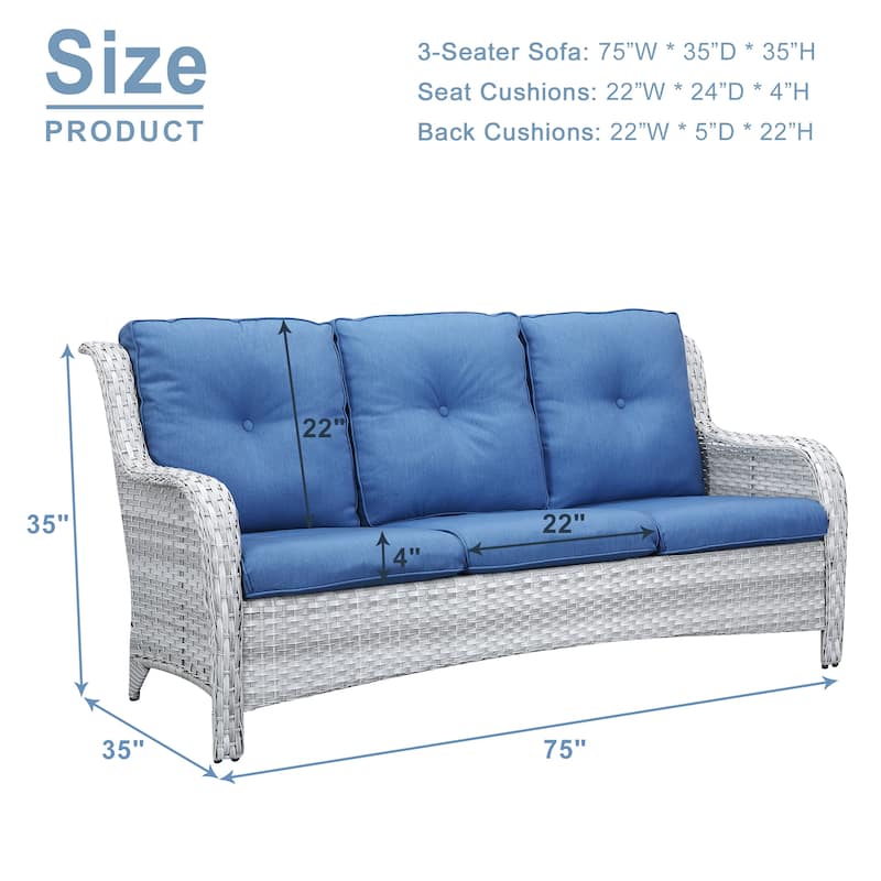 Pocassy Patio Outdoor 3-Seat Sofa with Cushion