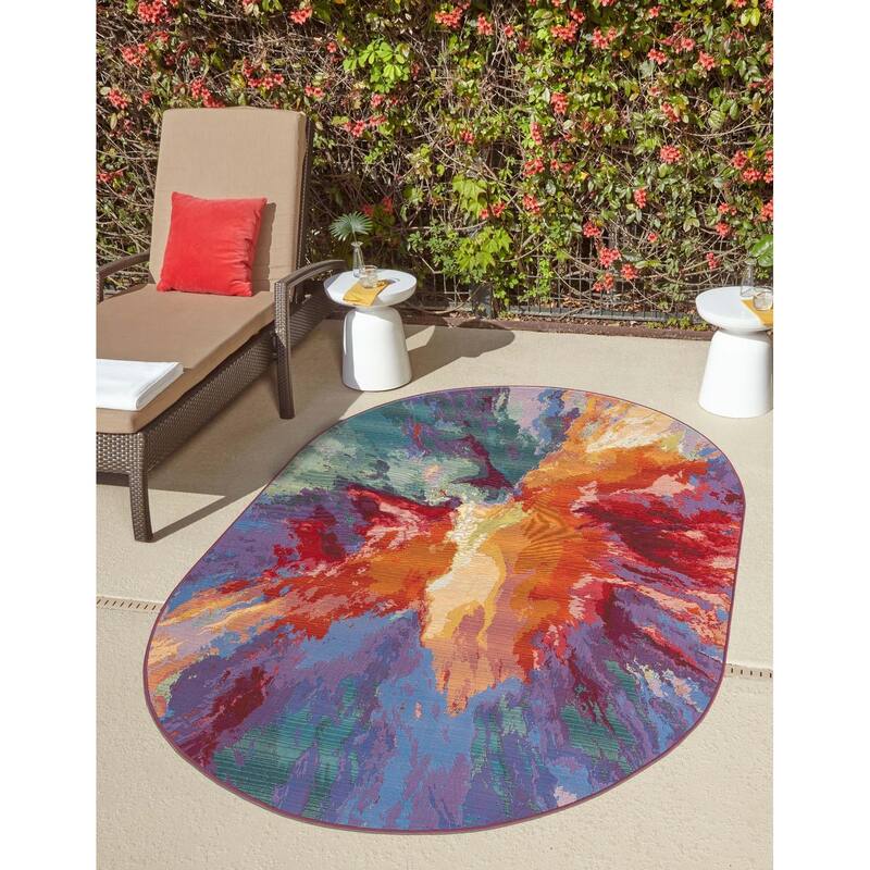Outdoor Ucul Collection Area Rug - Multi - 5'3"x8' Oval