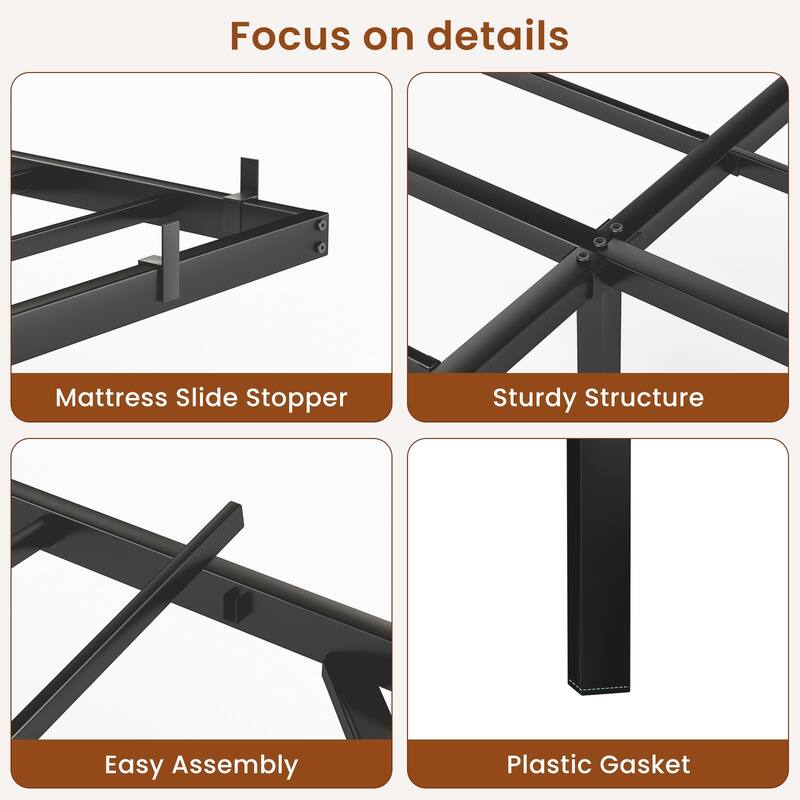 Floating Metal Platform Bed with LED & Charging Station