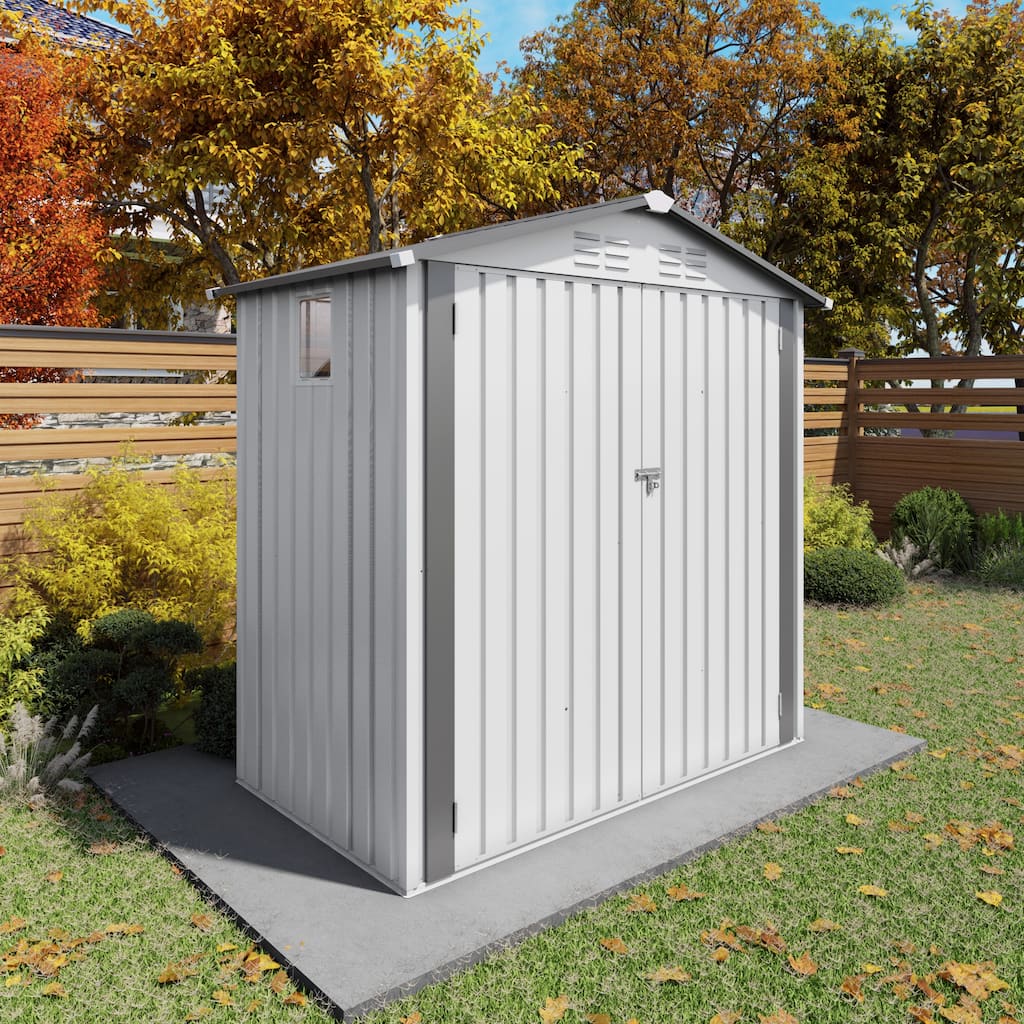 6x3.5FT Garden Tool Shed, Metal Storage Shed with Peaked Roof Waterproof Lockable Door, White