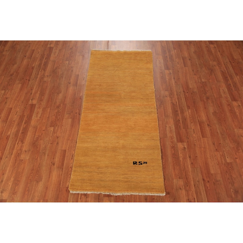 Yellow Modern Gabbeh Oriental Rug Hand-Knotted Wool Carpet - 2'7" x 6'0"
