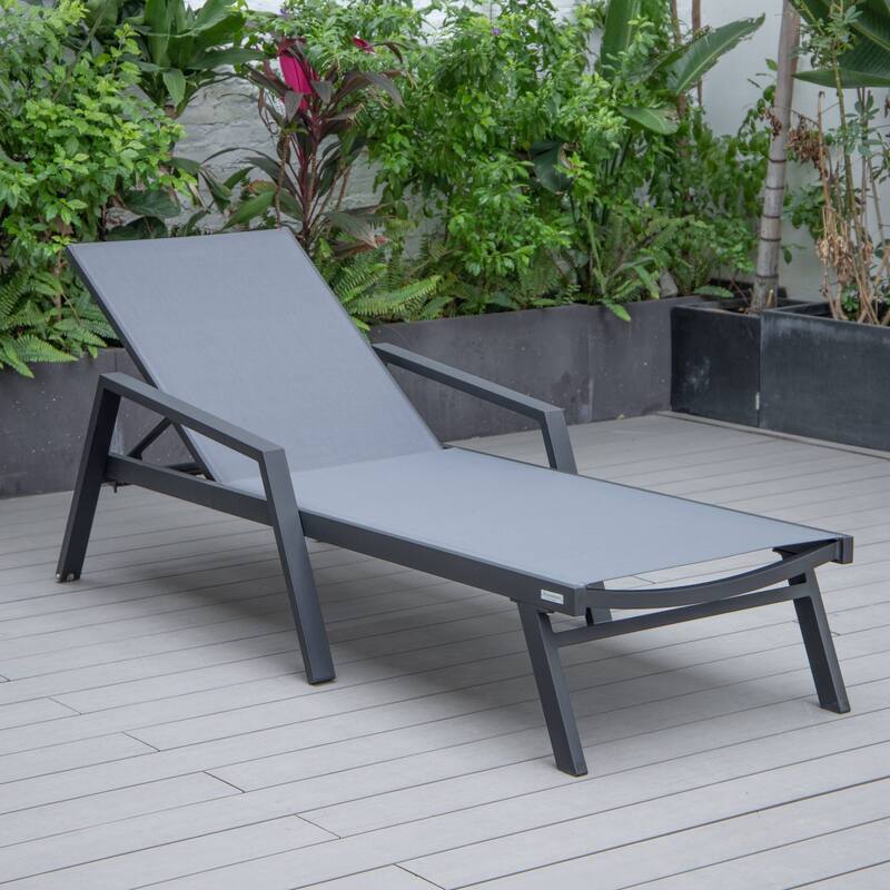 Marlin Outdoor Sun Chaise Lounge Chair with Arms - Stackable Mesh Recliner for Pool, Beach, Patio, Garden, Deck or Backyard