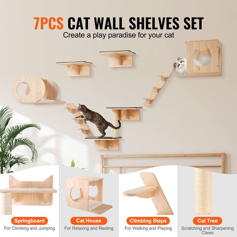Wall Mounted Cat Shelves, Cat Wall Shelves and Perches with Jumping Boards, Hammock, Sofa, Cat Tree & Cat Grip