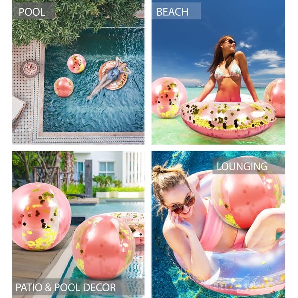 Mozlly Rose Gold Inflatable Beach Balls and Pool Float Tube Bundle - Premium Swim Ring Pool Float and Glitter Beach Ball Set, Fun Pool Floats for Mozlly Rose Gold Inflatable Beach Balls and Pool Float Tube Bundle - Premium Swim Ring Pool Float and Glitter Beach Ball Set, Fun Pool Floats for