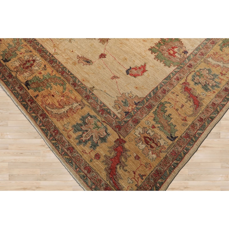 9'7''x12'9'' Hand Knotted Wool Beige Arts & Crafts Oushak Vintage Oriental Rug - 9' 7'' x 12' 9''