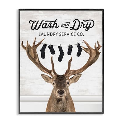 Stupell Vintage Laundry Elk Clothesline Framed Giclee Art Design By Lettered and Lined