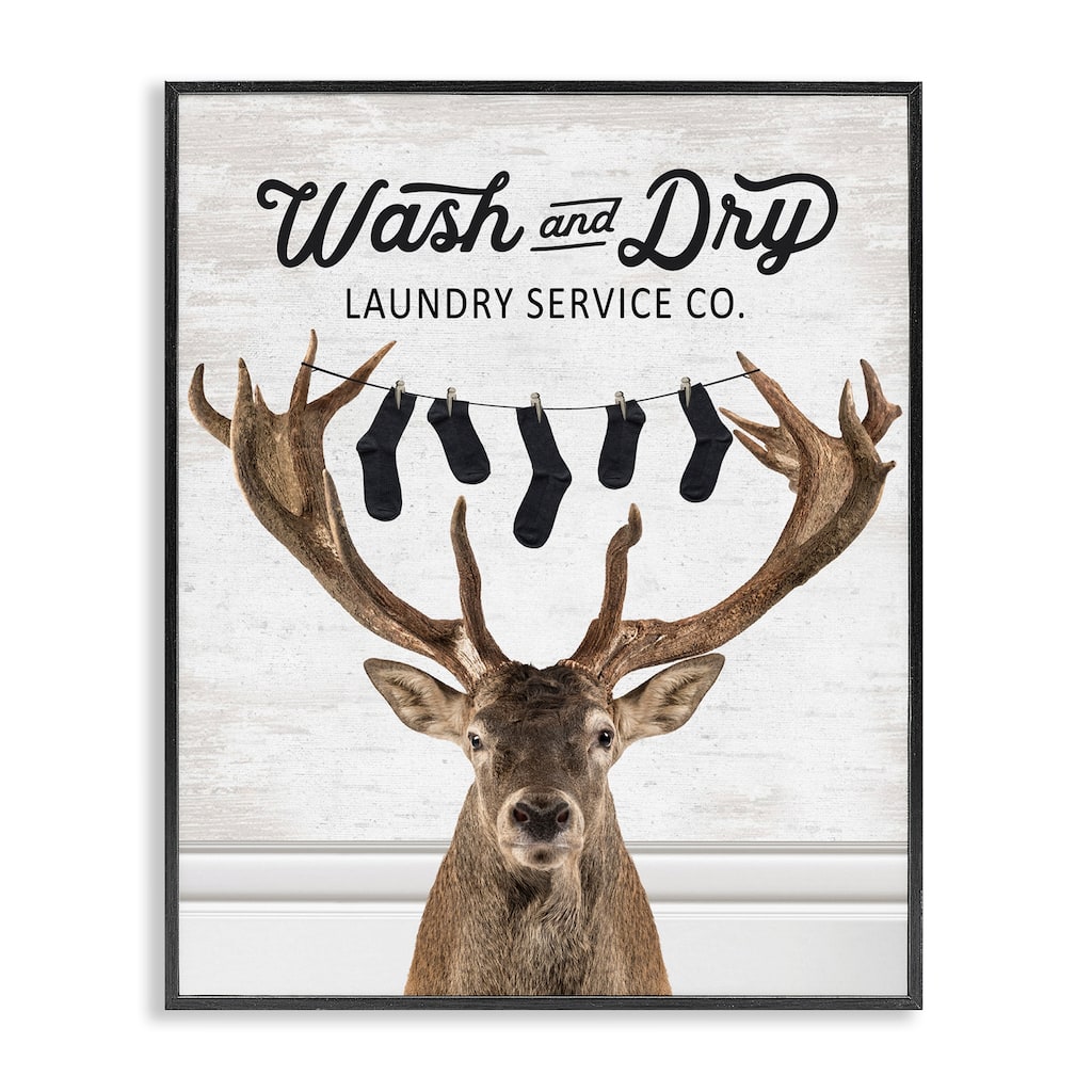 Stupell Vintage Laundry Elk Clothesline Framed Giclee Art Design By Lettered and Lined