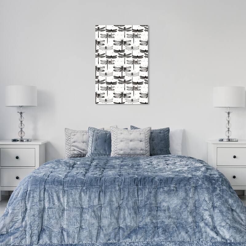 Wynwood Studio Canvas Animals Dragonfly Flight Gray and Dark Gray Rustic Wall Art Canvas Print - 36 x 24