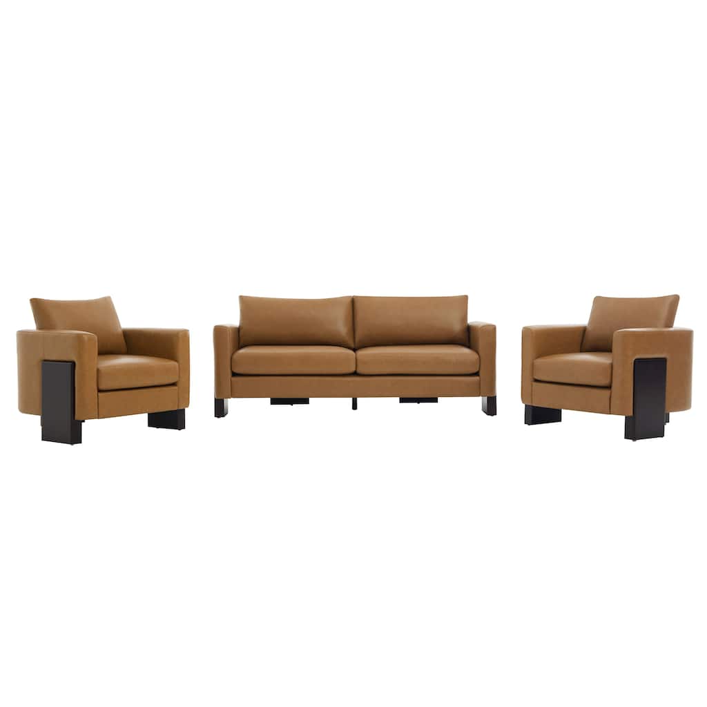 Christopher Knight Home - American Modern 3-Seater Upholstered Sofa and 2 Accent Chairs Set with Rubberwood Legs