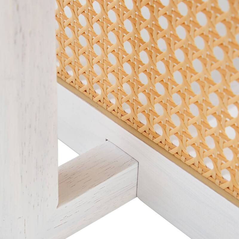 White solid wood and imitation rattan coffee table