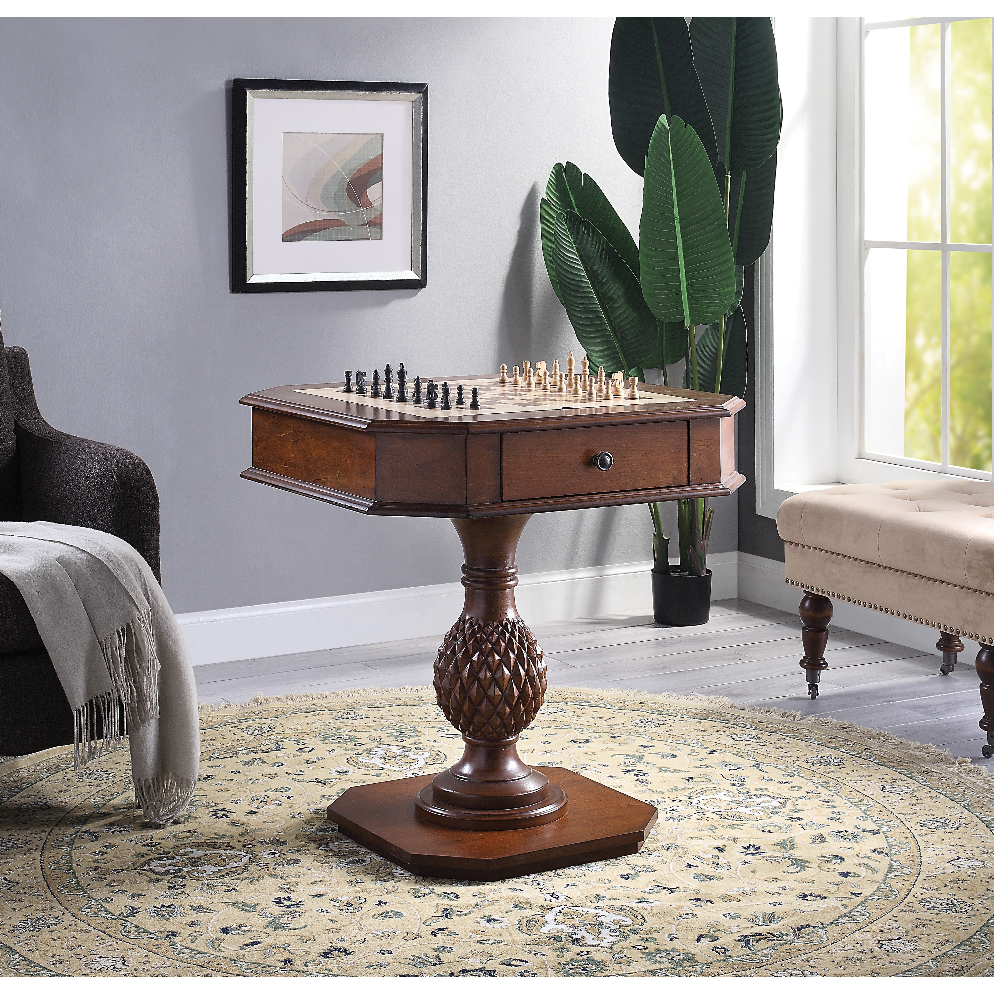 Bishop II Classic Reversible Game Table with Storage Drawers and Pedestal Base by GDFStudio
