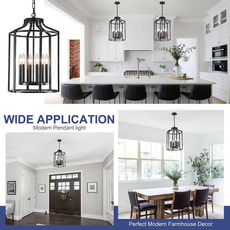 6-Light Dimmable Lantern Chandelier - Matte Black
