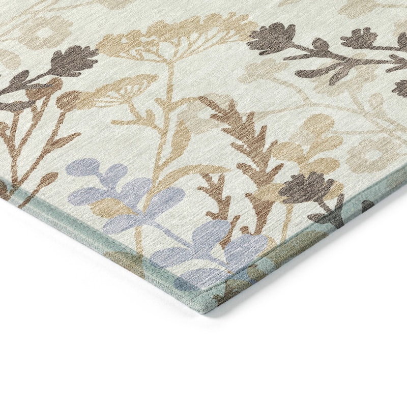 Machine Washable Indoor/ Outdoor Floral Border Chantille Rug