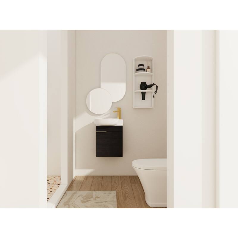 Compact Bathroom Vanity with Sink, Oval Single Ceramic Sink Bathroom Cabinet for Small Bathroom