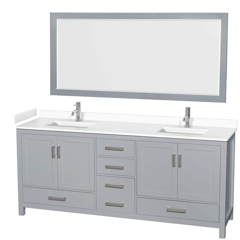 Sheffield Double Bathroom Vanity Set, Cultured Top, 70-Inch Mirror