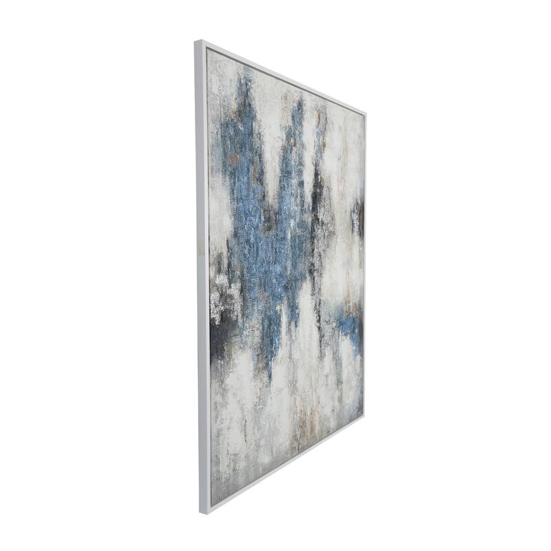 Cream Canvas Abstract Framed Wall Art with Silver Foil Accents - Multi-Color