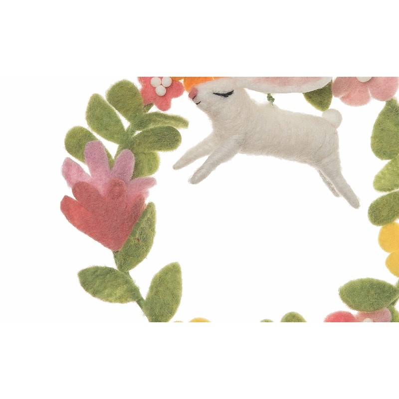 9.06" Easter Spring Bunny Rabbit Floral Flowers Decorative Wreath