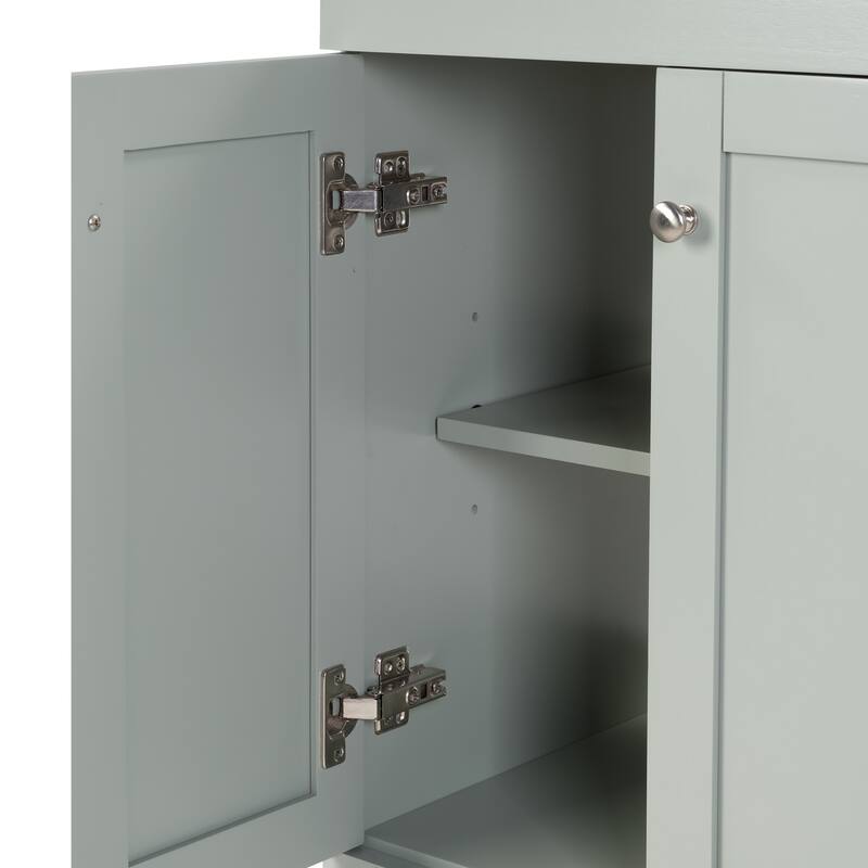 30" Blue Grey Bathroom Vanity with Ceramic Sink - Soft-Close Drawers, Solid Wood Frame, Multi-Organizer Storage