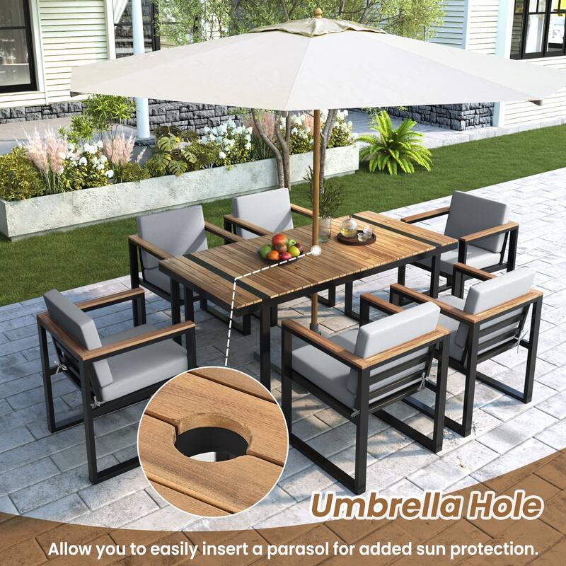 Modern 7 Pieces Outdoor Dining Set with Removable Cushions, Patio Dining Table and Chair Set for Patio, Backyard 7 Pack