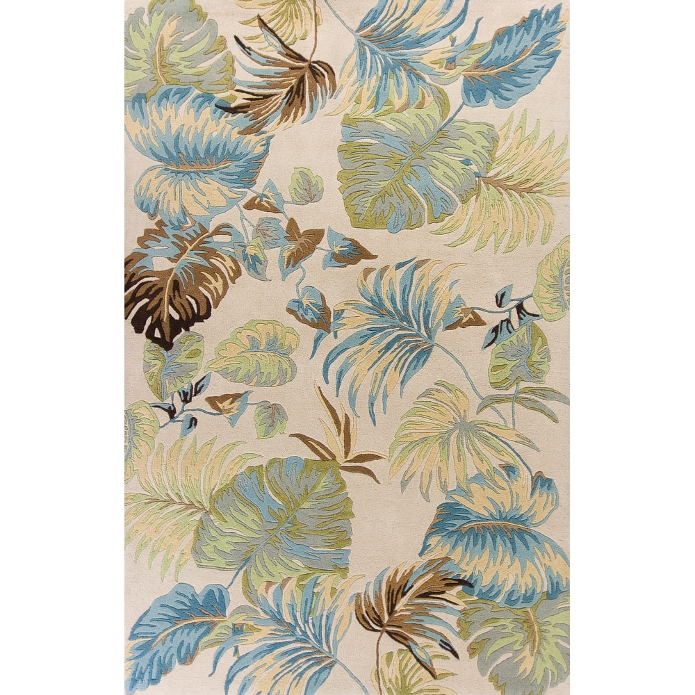Domani Ivory/Blue Botanical Tropics Hand-Tufted Wool Area Rug