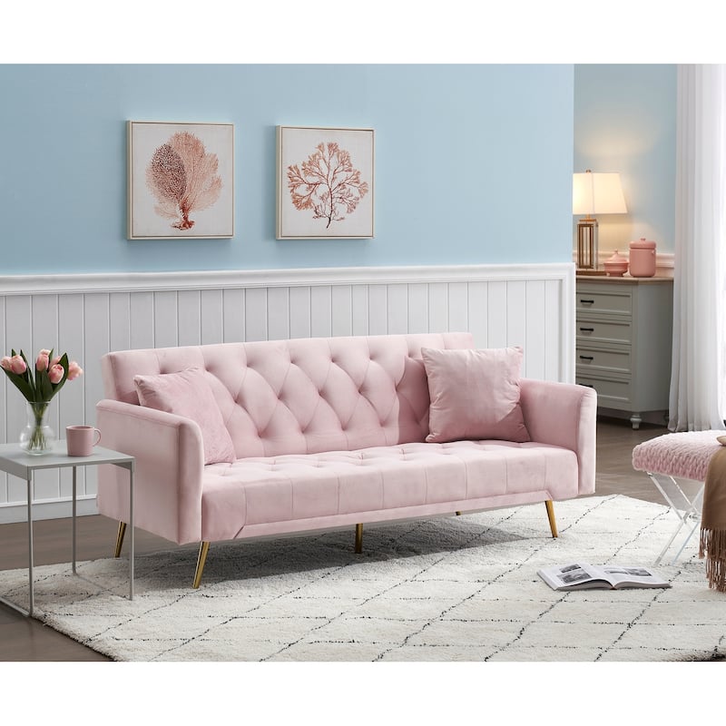 71" Convertible multi-functional velvet fabric Sofa Bed with 3 adjustable postures