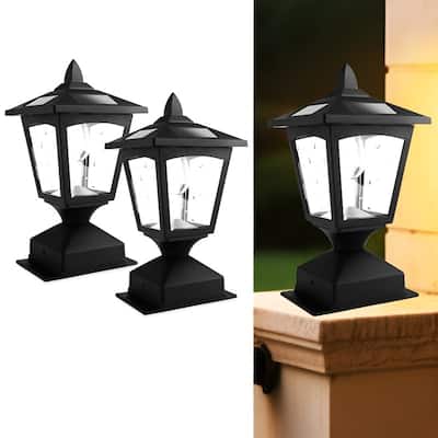 2 Pack Solar Fence Lights for 4x4 Posts Waterproof LED Deck Cap Lights Garden Decor - Black - 7.89''