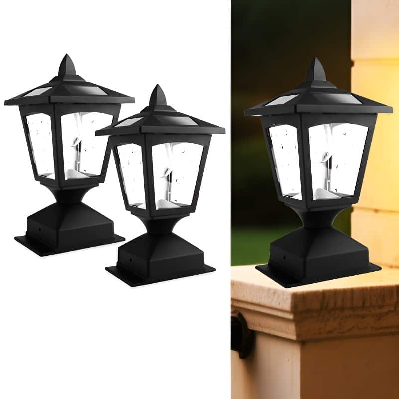 2 Pack Solar Fence Lights for 4x4 Posts Waterproof LED Deck Cap Lights Garden Decor - Black - 7.89''