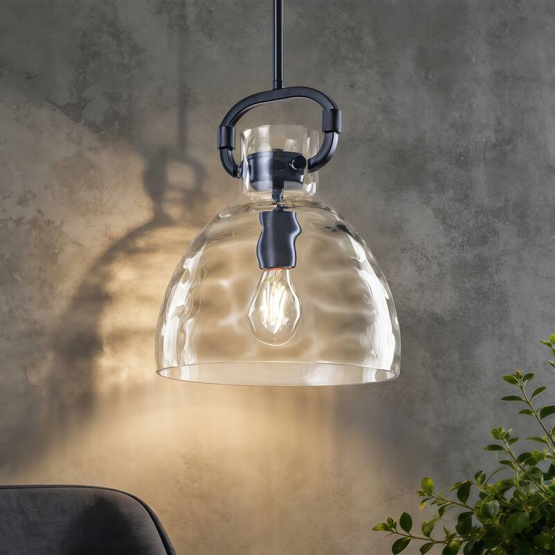 Skystar 1 - Light Single Pendant With Clear Hammered Glass Shade