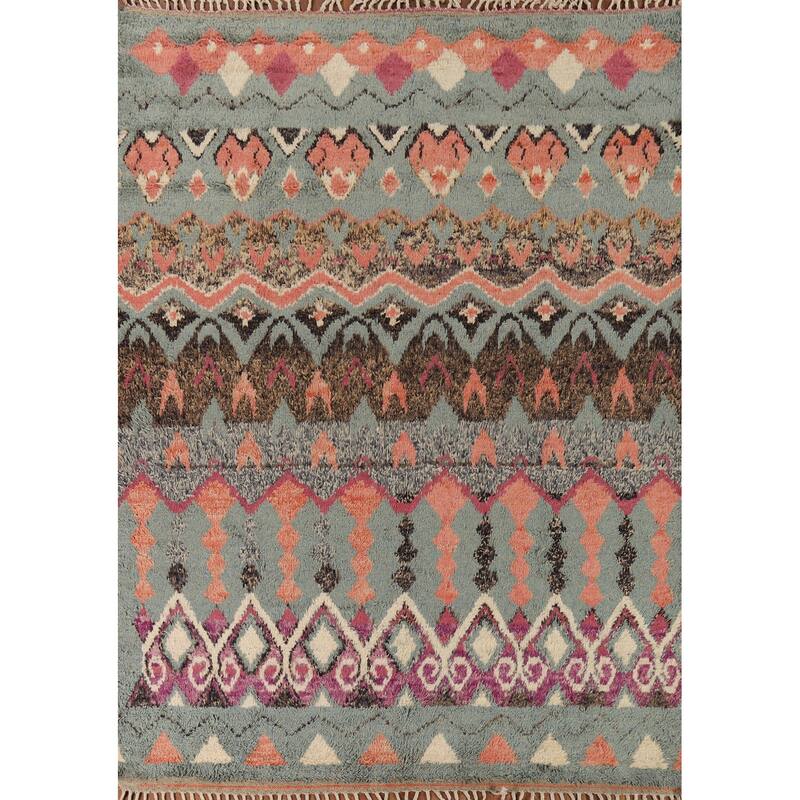 Geometric Moroccan Oriental Area Rug Hand-Knotted Wool Carpet - 7'11" x 10'7"