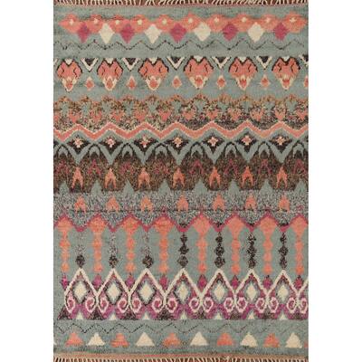 Geometric Moroccan Oriental Area Rug Hand-Knotted Wool Carpet - 7'11" x 10'7"