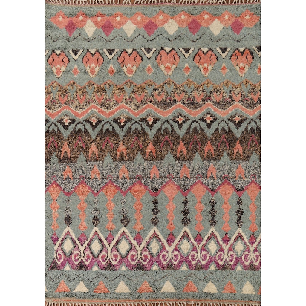 Geometric Moroccan Oriental Area Rug Hand-Knotted Wool Carpet - 7'11" x 10'7"
