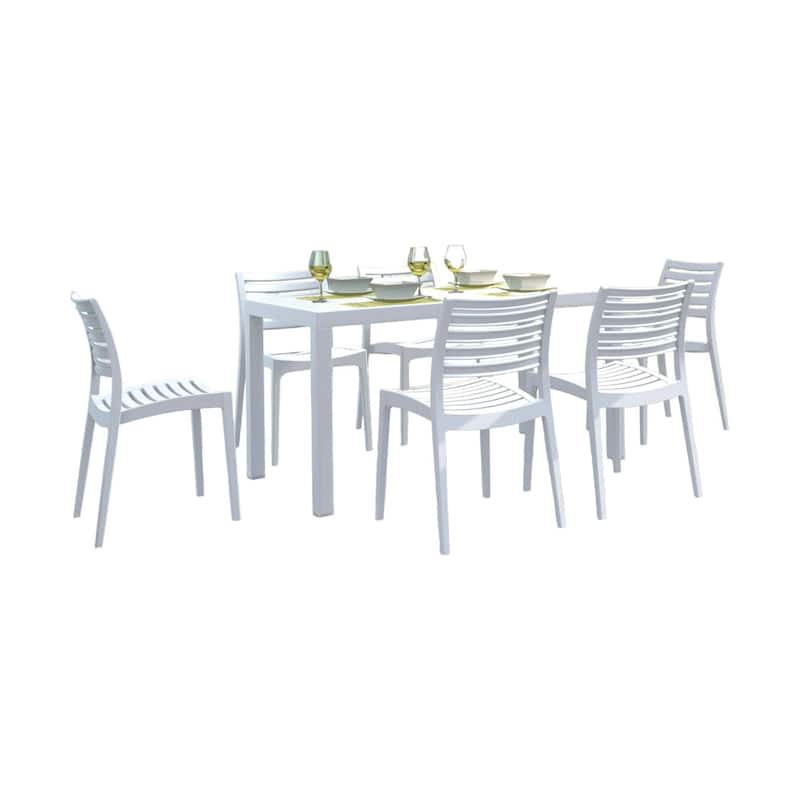 7-Piece White Rectangular Patio Dining Set 55"