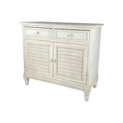 2 Door Wooden Cabinet with Shutter Design Front and Round Knob, Black