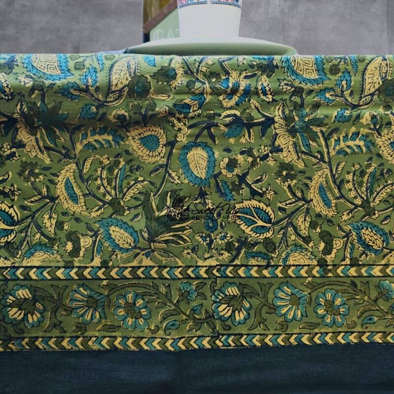 Sweet Us Amara Floral Cotton Block Print Tablecloth Rectangle